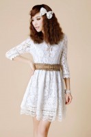  Vestido Lindo de Encaje de Estilo casual de Forma de A-Line de Color Sólido