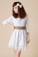  Vestido Lindo de Encaje de Estilo casual de Forma de A-Line de Color Sólido