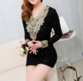  Vestido Casual de Encaje de Vaina de Cuello en V de Diseño de Empalm